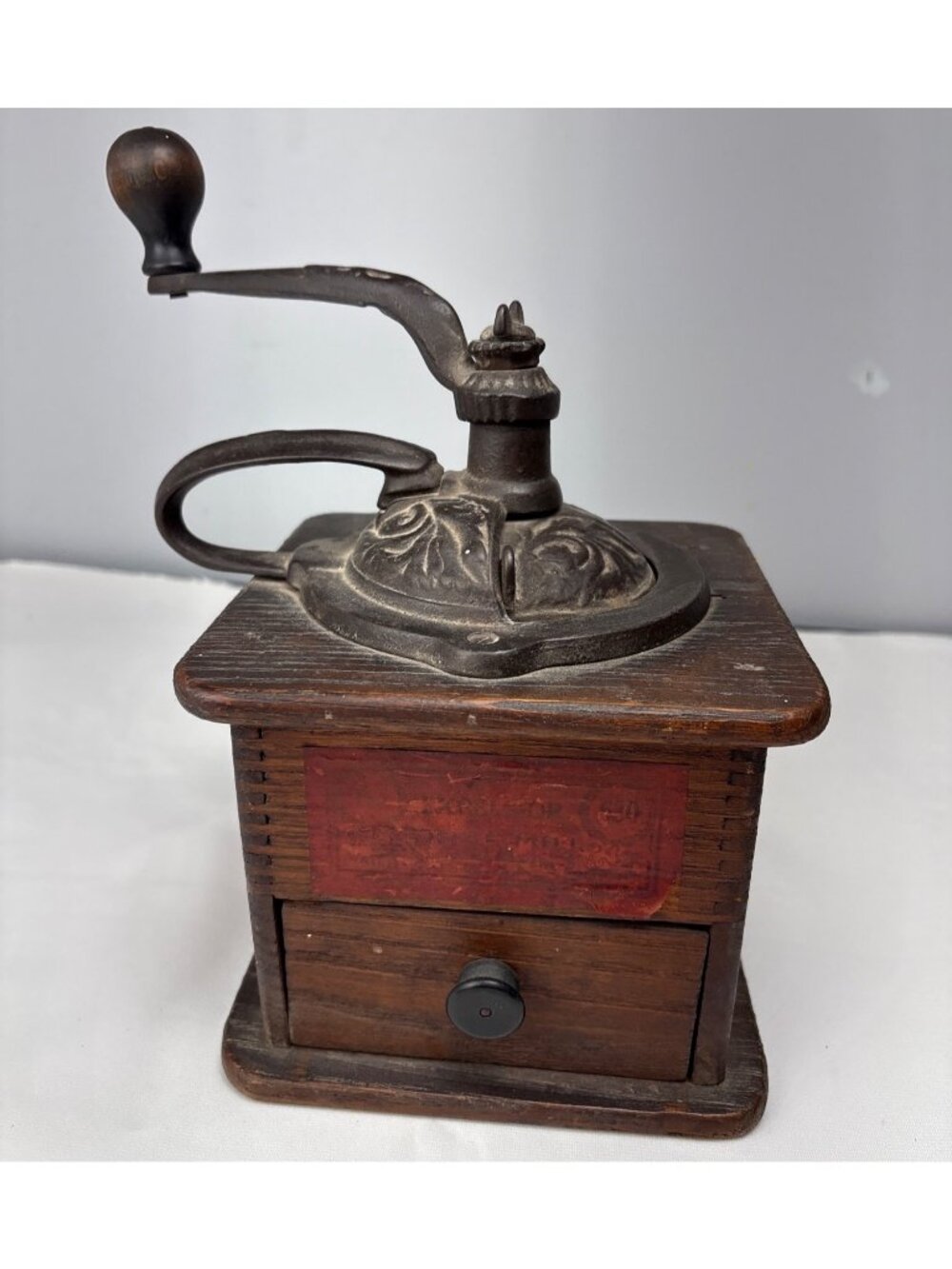Excelsior Coffee Grinder Wood Drawer & Cast-Iron Top Handle Vtg
